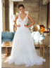 White Sequined Lace 3D Flowers Wedding Dress